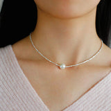 Crushed Silver Bead Natural Pearl Pendant Necklace - floysun