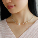 Crushed Silver Bead Natural Pearl Pendant Necklace - floysun