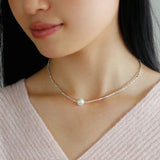 Crushed Silver Bead Natural Pearl Pendant Necklace - floysun