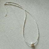 Crushed Silver Bead Natural Pearl Pendant Necklace - floysun