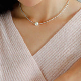 Crushed Silver Bead Natural Pearl Pendant Necklace - floysun