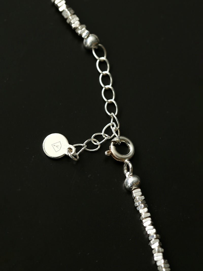 Crushed Silver Bead Natural Pearl Pendant Necklace - floysun