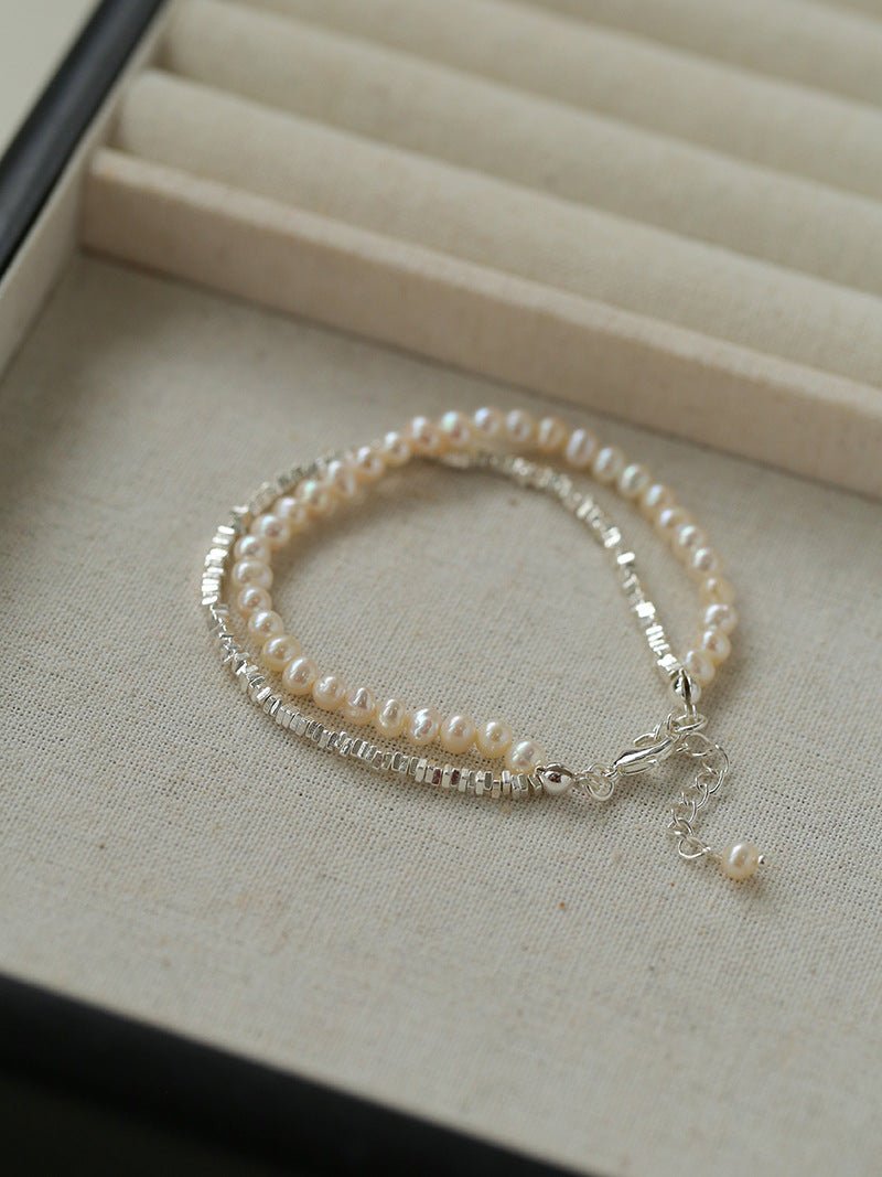 Crushed Silver Shards Double - Layer Pearl Bracelet - floysun