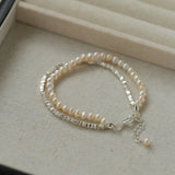 Crushed Silver Shards Double - Layer Pearl Bracelet - floysun