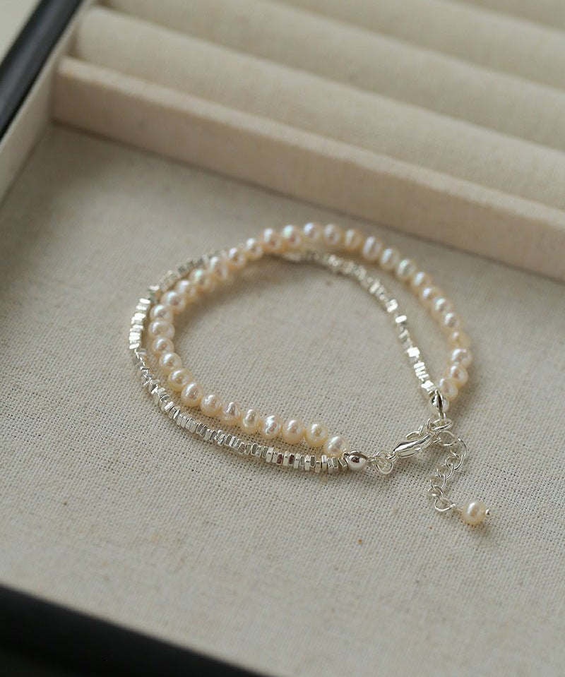 Crushed Silver Shards Double - Layer Pearl Bracelet - floysun