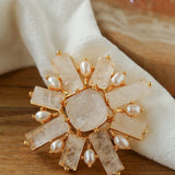 Crystal Cross Brooch & Sunflower Pearl Brooch - floysun