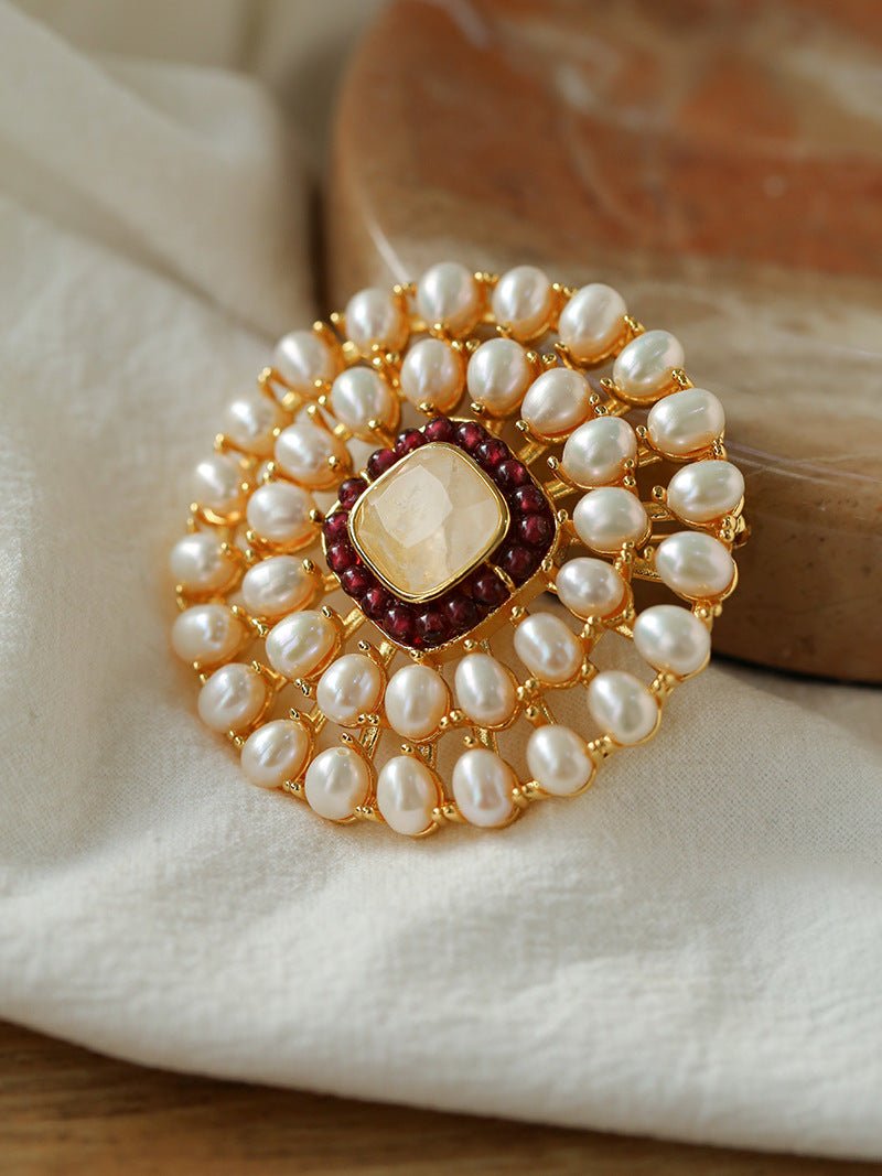 Crystal Cross Brooch & Sunflower Pearl Brooch - floysun