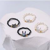 Cute Rabbit Cat Pearl Black Spinel Stretch Ring （Buy One Get One Free） - floysun