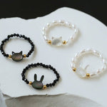 Cute Rabbit Cat Pearl Black Spinel Stretch Ring （Buy One Get One Free） - floysun