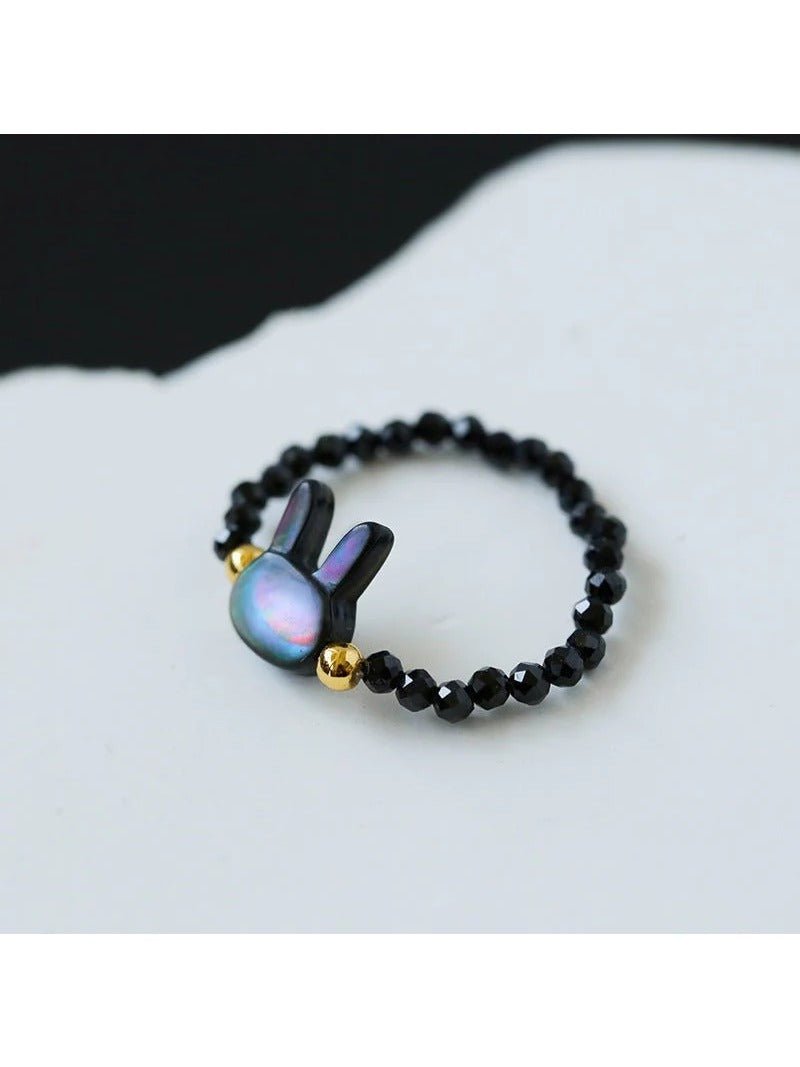 Cute Rabbit Cat Pearl Black Spinel Stretch Ring （Buy One Get One Free） - floysun