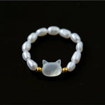 Cute Rabbit Cat Pearl Black Spinel Stretch Ring （Buy One Get One Free） - floysun