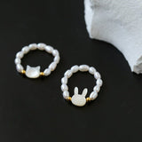 Cute Rabbit Cat Pearl Black Spinel Stretch Ring （Buy One Get One Free） - floysun