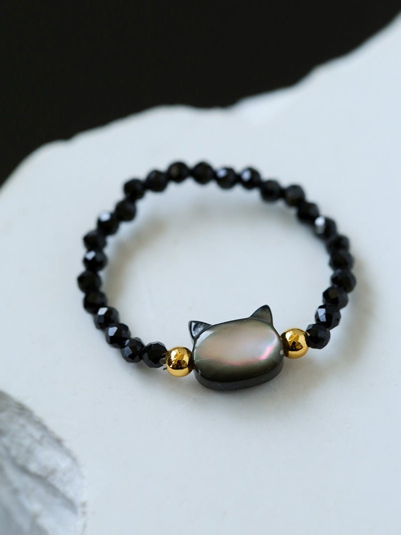 Cute Rabbit Cat Pearl Black Spinel Stretch Ring （Buy One Get One Free） - floysun