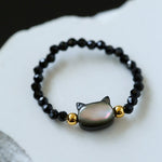 Cute Rabbit Cat Pearl Black Spinel Stretch Ring （Buy One Get One Free） - floysun