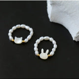 Cute Rabbit Cat Pearl Black Spinel Stretch Ring （Buy One Get One Free） - floysun