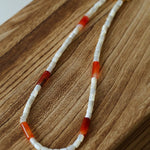 Cylindrical Red Onyx and White Mother - of - Pearl Beaded Necklace - floysun