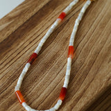 Cylindrical Red Onyx and White Mother - of - Pearl Beaded Necklace - floysun