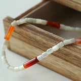 Cylindrical Red Onyx and White Mother - of - Pearl Beaded Necklace - floysun