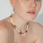 Cylindrical Red Onyx and White Mother - of - Pearl Beaded Necklace - floysun