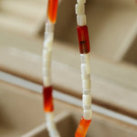 Cylindrical Red Onyx and White Mother - of - Pearl Beaded Necklace - floysun