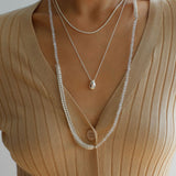 Elegant Long Chunky Chain Splicing Pearl Onyx Necklace