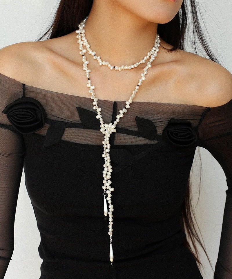 Dance of Pearls Natural Irregular Pearl Long Necklace - floysun