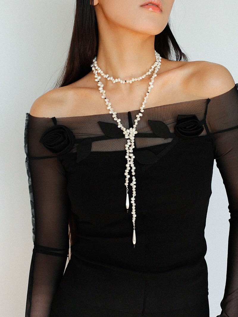 Dance of Pearls Natural Irregular Pearl Long Necklace - floysun