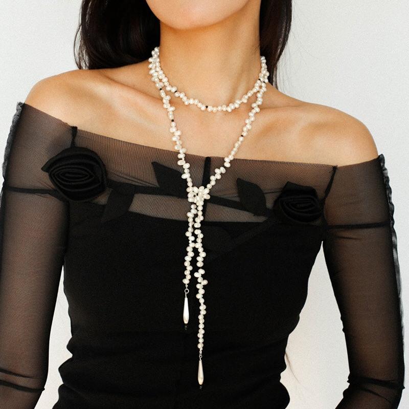 Dance of Pearls Natural Irregular Pearl Long Necklace - floysun