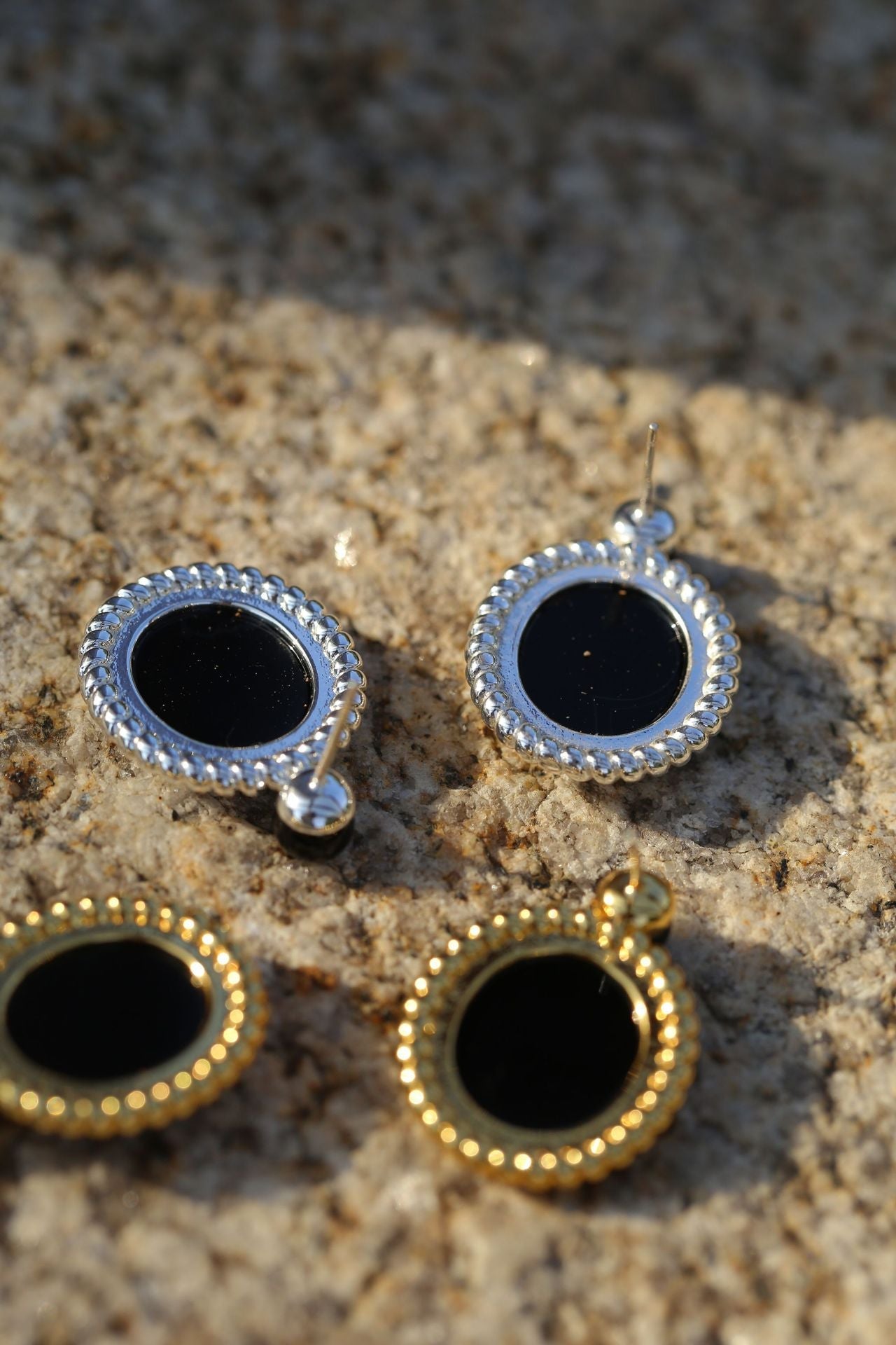 Dark Night Black Onyx Mirror Gemstone Earrings - floysun