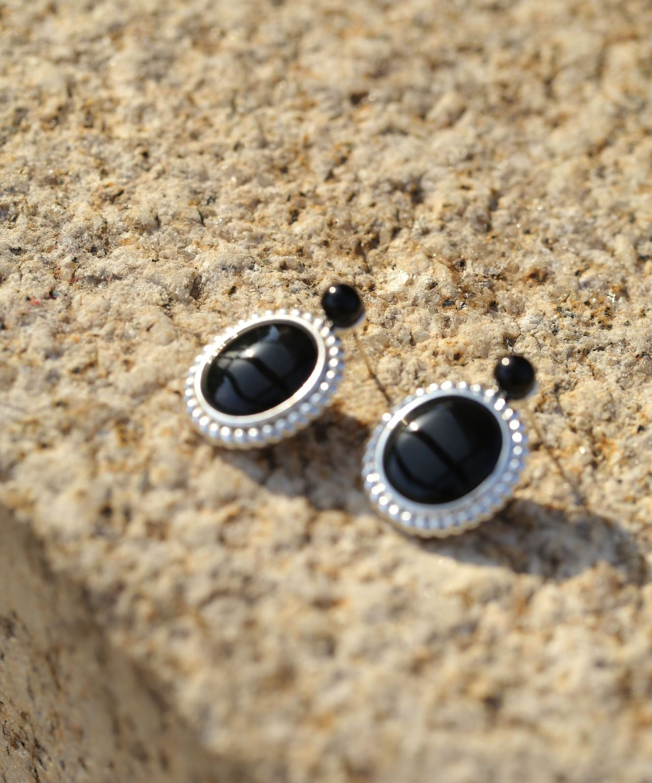 Dark Night Black Onyx Mirror Gemstone Earrings - floysun