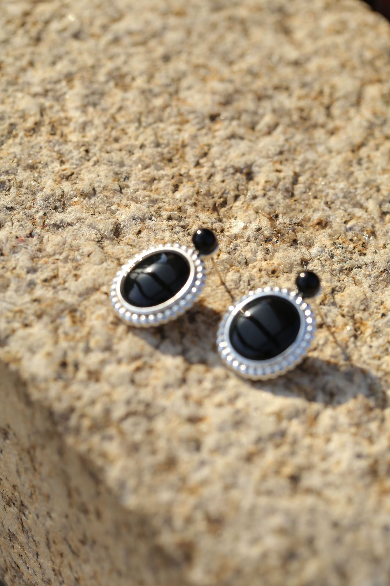 Dark Night Black Onyx Mirror Gemstone Earrings - floysun