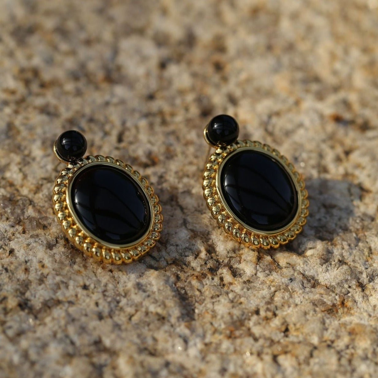 Dark Night Black Onyx Mirror Gemstone Earrings - floysun