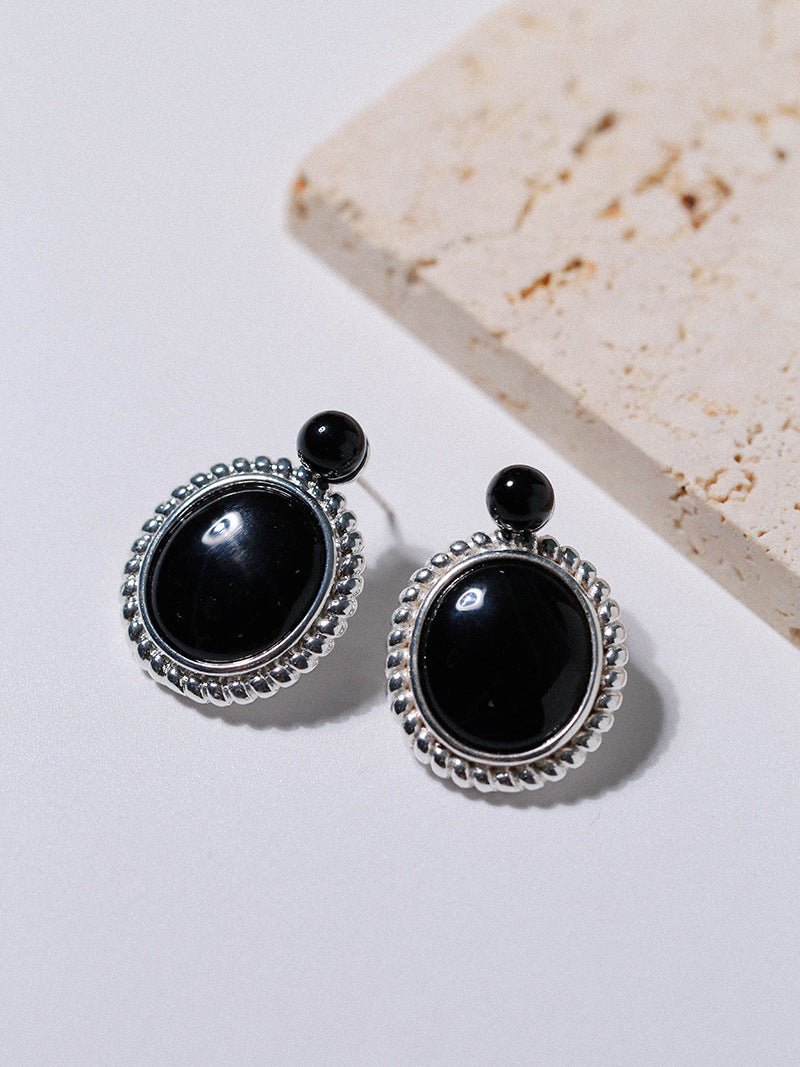 Dark Night Black Onyx Mirror Gemstone Earrings - Black Onyx Earrings - floysun