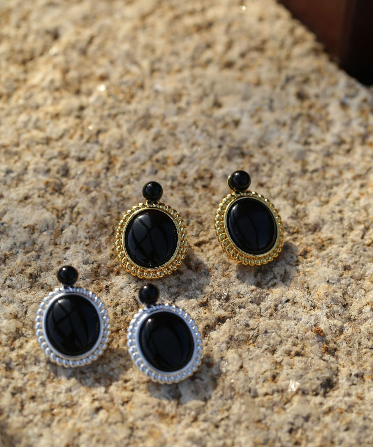 Dark Night Black Onyx Mirror Gemstone Earrings - Black Onyx Earrings - floysun