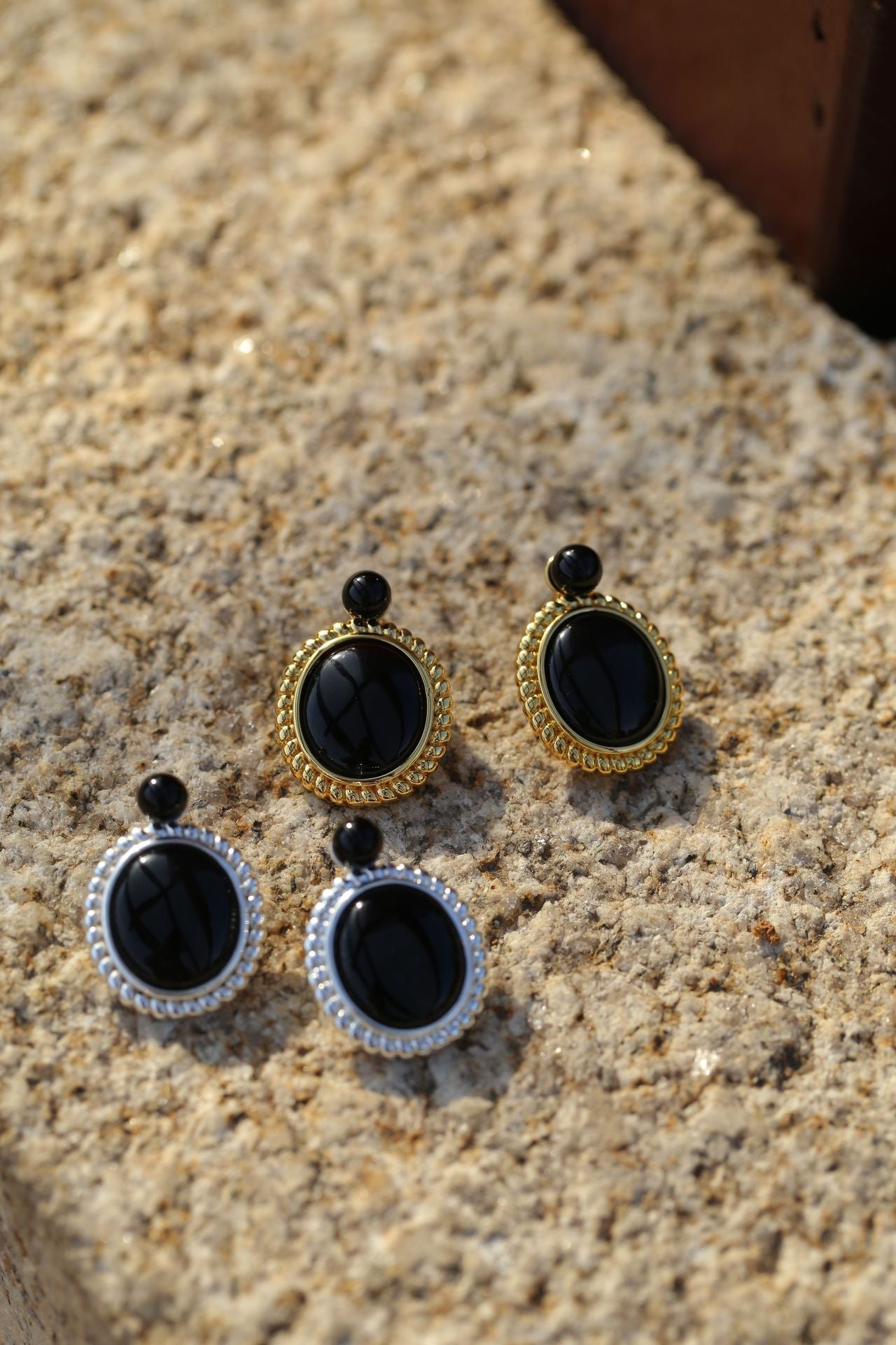 Dark Night Black Onyx Mirror Gemstone Earrings - Black Onyx Earrings - floysun