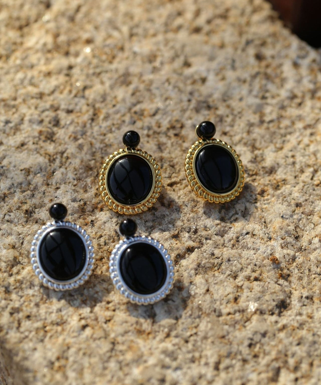 Dark Night Black Onyx Mirror Gemstone Earrings - Black Onyx Earrings - floysun