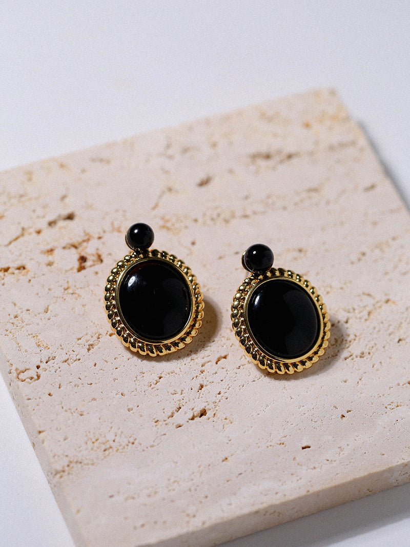 Dark Night Black Onyx Mirror Gemstone Earrings - Black Onyx Earrings - floysun