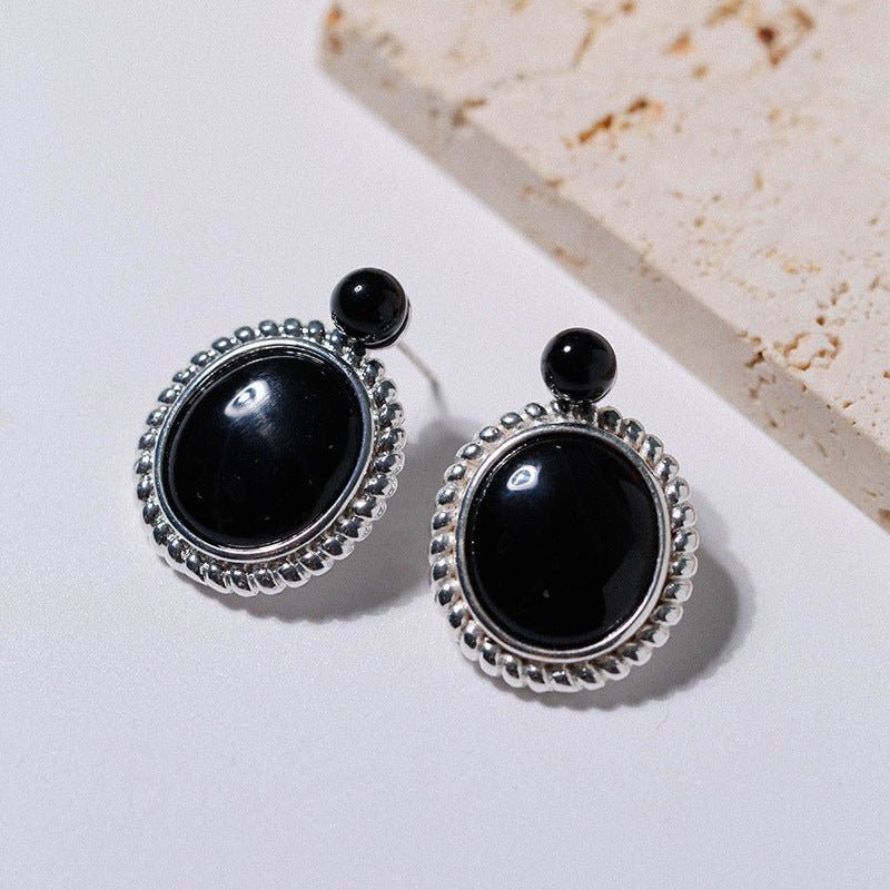 Dark Night Black Onyx Mirror Gemstone Earrings - Black Onyx Earrings - floysun