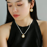 Dark Night Black Onyx Mirror White Mother of Pearl Earrings - Mother of Pearl Earrings - floysun