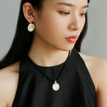 Dark Night Black Onyx Mirror White Mother of Pearl Earrings - Mother of Pearl Earrings - floysun