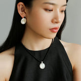 Dark Night Black Onyx Mirror White Mother of Pearl Earrings - Mother of Pearl Earrings - floysun