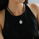 Dark Night Black Onyx Mirror White Mother of Pearl Pendant Beaded Necklace - floysun