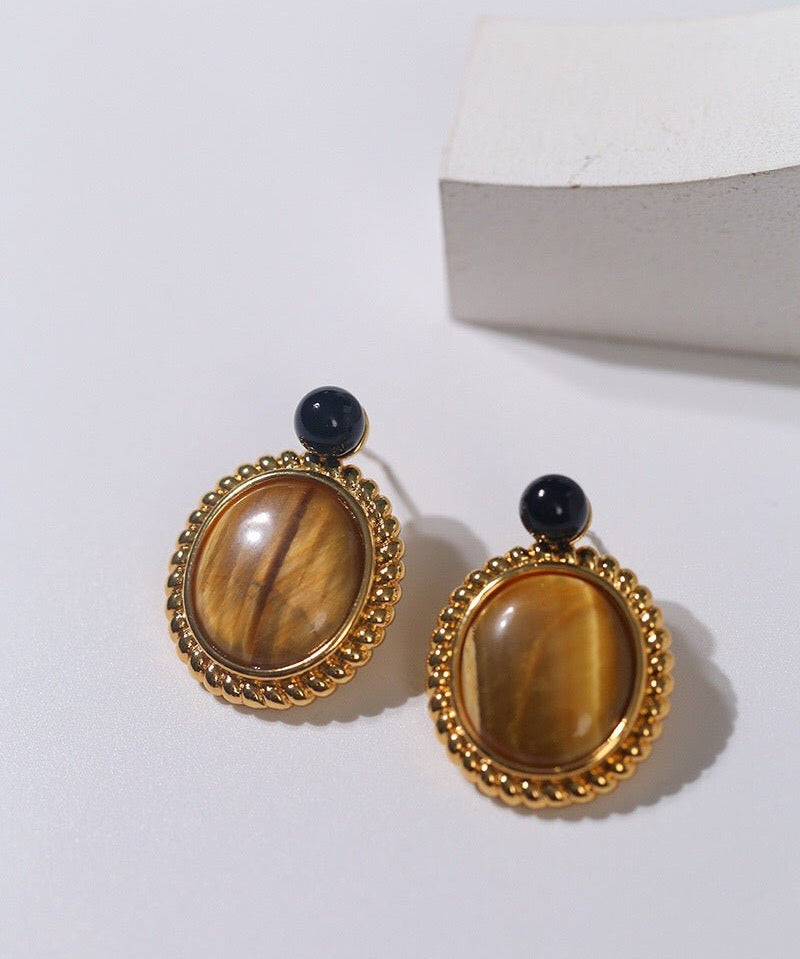 Dark Night Tiger Eye Mirror Gemstone Earrings - Tiger Eye Stone Earrings - floysun