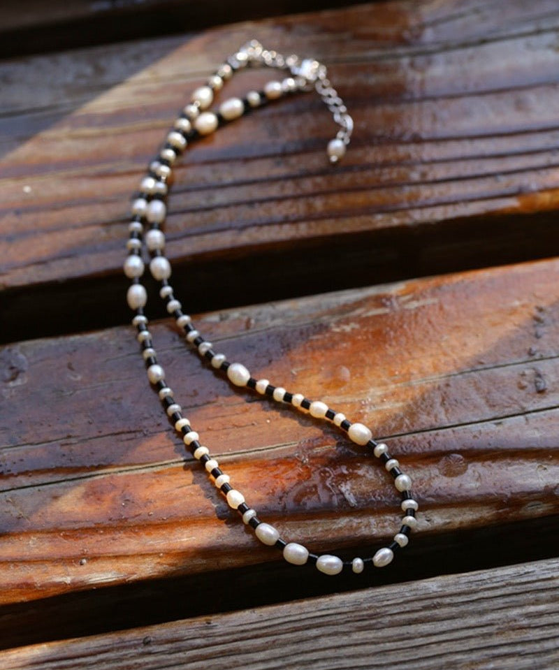 Dark Tide Black and White Pearl Necklace - floysun