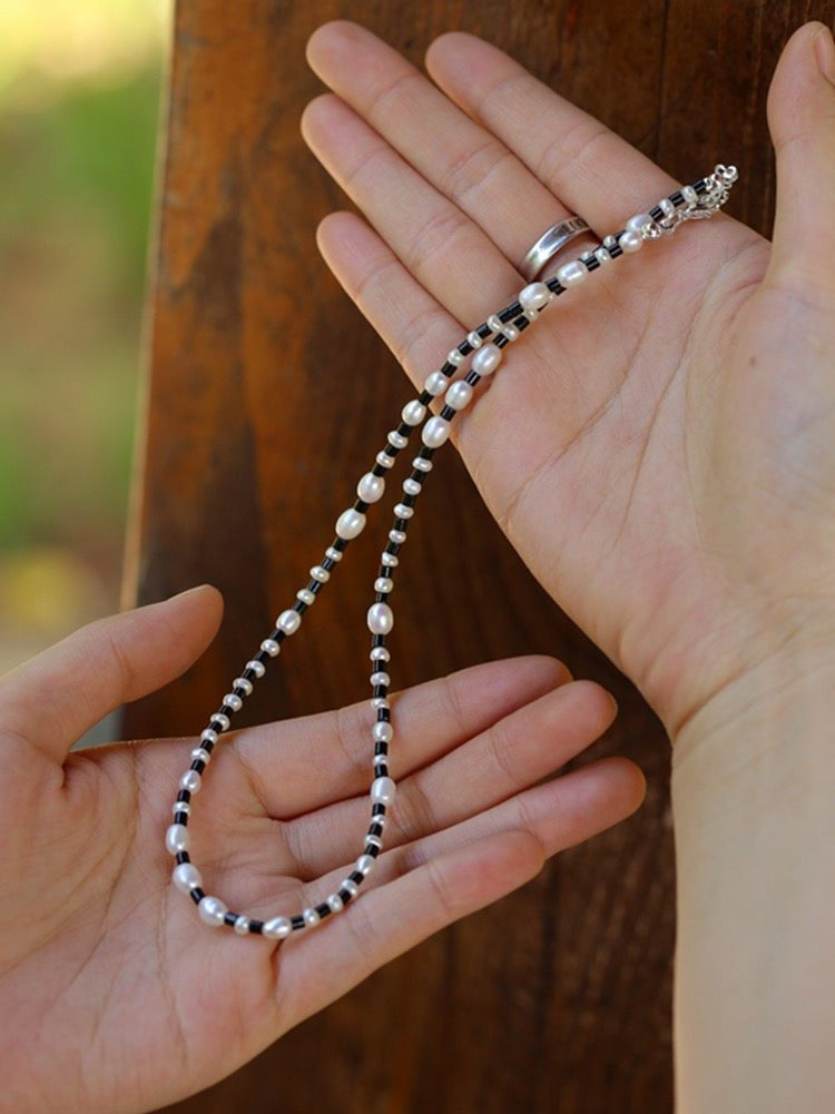 Dark Tide Black and White Pearl Necklace - floysun