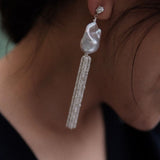 Dazzling Baroque Silver Chain Tassel Drop Earrings - floysun