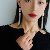 Dazzling Baroque Silver Chain Tassel Drop Earrings - floysun