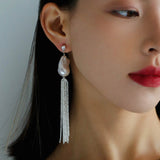 Dazzling Baroque Silver Chain Tassel Drop Earrings - floysun