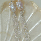 Dazzling Baroque Silver Chain Tassel Drop Earrings - floysun