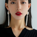 Dazzling Baroque Silver Chain Tassel Drop Earrings - floysun